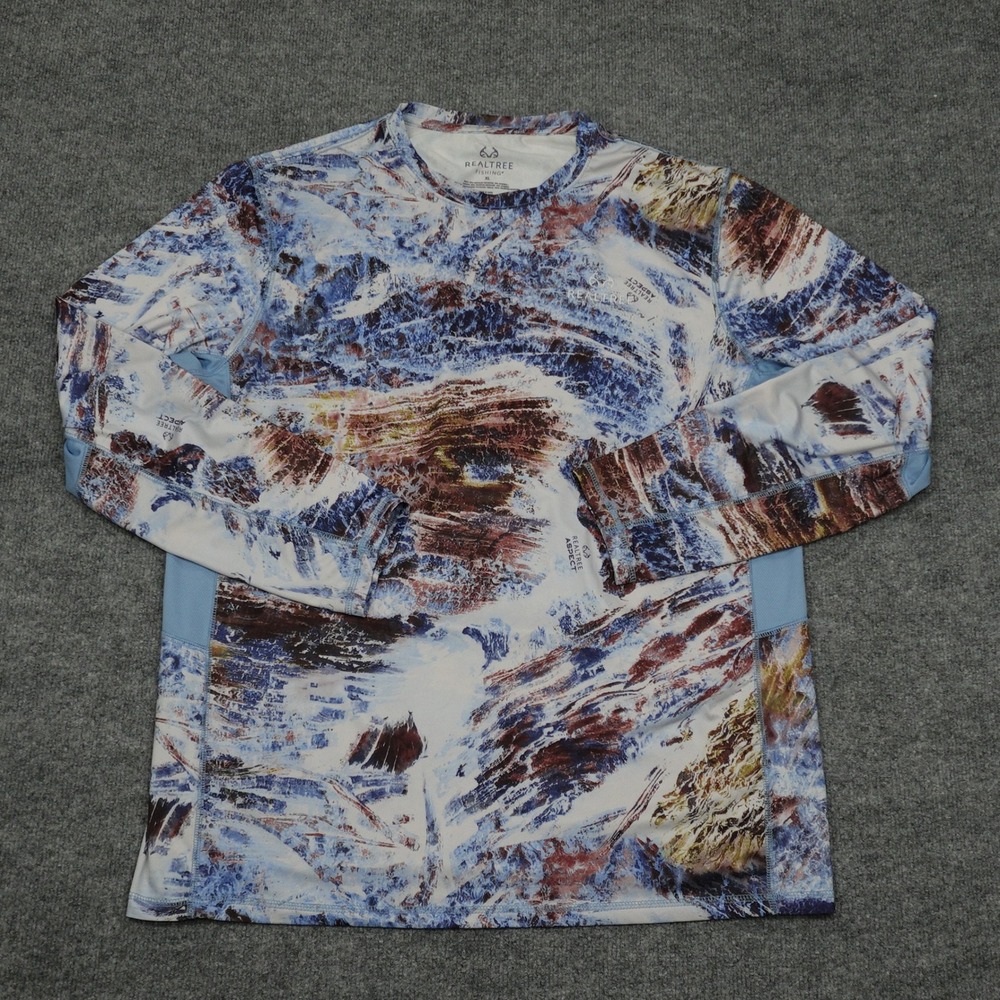 Realtree Shirt Men XL Blue Aspect Camo Fishing Long Sleeve Performance Tee